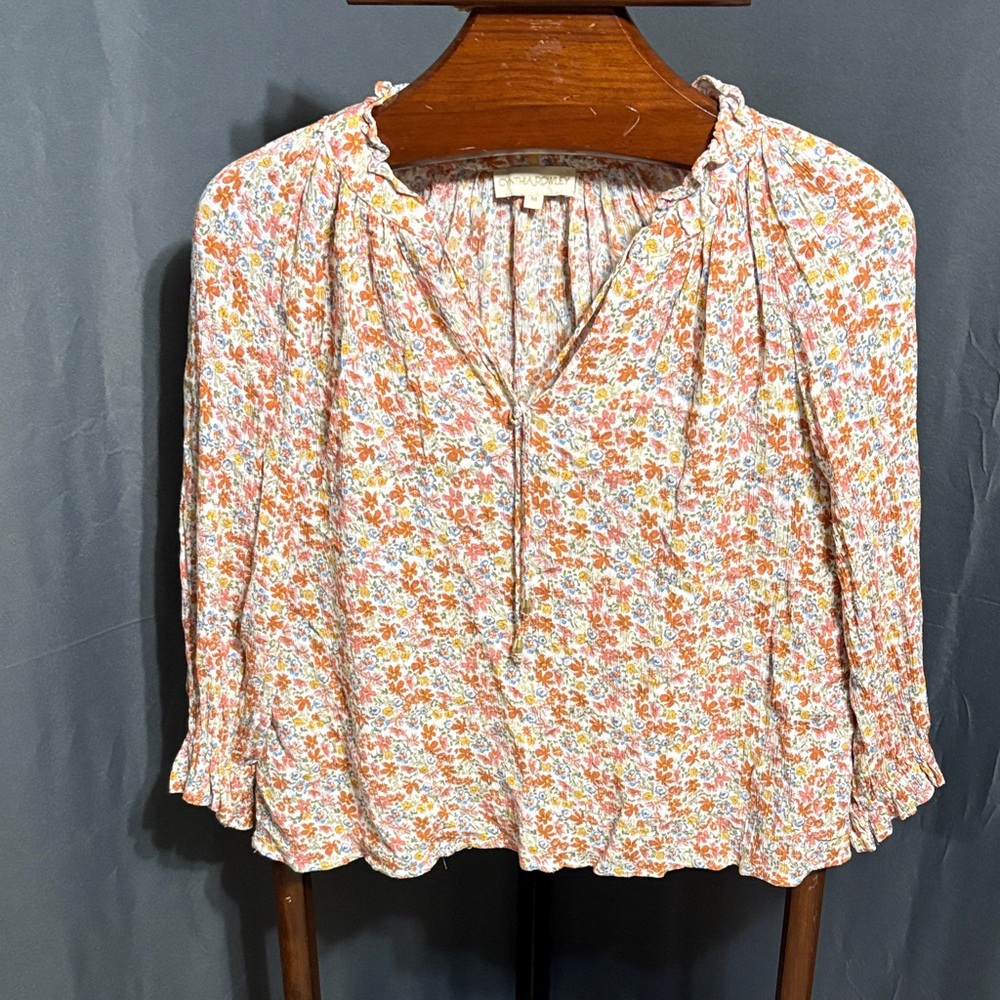 Cynthia Rowley Floral Blouse with Ruffle Neck
